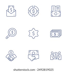 Business icons set. Thin Line style, editable stroke. education, dollar, deal, cash, pension, objective.