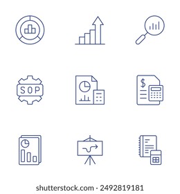 Business icons set. Thin Line style, editable stroke. strategy, analytics, accounting, accountant, statistics, sop, seo report.