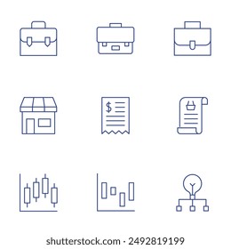 Business icons set. Thin Line style, editable stroke. project management, briefcase, bill, bar chart.