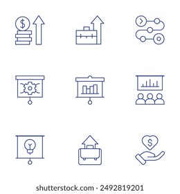 Business icons set. Thin Line style, editable stroke. profit, professional, product, presentation, portfolio, point of service.