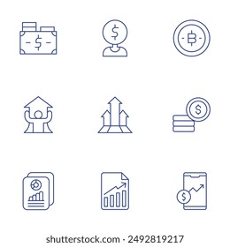 Business icons set. Thin Line style, editable stroke. money, lead, business, business report, coin, growth.