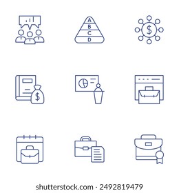 Business icons set. Thin Line style, editable stroke. briefcase, business, meeting, maslow pyramid, marketing.