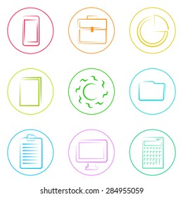 Business Icons Set Thin Line Simple Colorful Collection Minimalistic Style