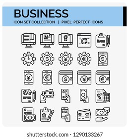 Business Icons Set. UI Pixel Perfect Well-crafted Vector Thin Line Icons. The illustrations are a vector.