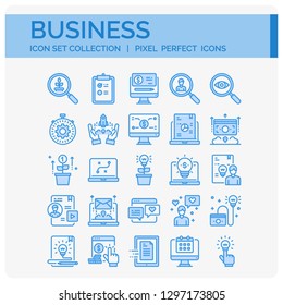 Business Icons Set. UI Pixel Perfect Well-crafted Vector Thin Line Icons. The illustrations are a vector.