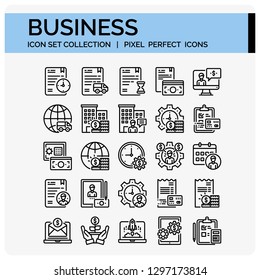 Business Icons Set. UI Pixel Perfect Well-crafted Vector Thin Line Icons. The illustrations are a vector.