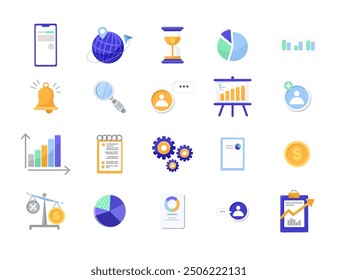 Business icons set with various elements on white background. Vector illustration