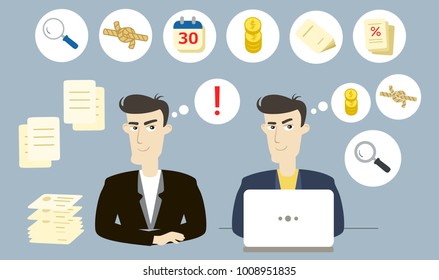 Business icons set. Vector illustration style is iconic symbols, businessman