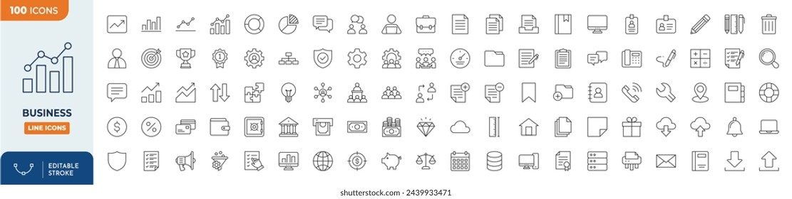 business Icons set. Vector illustration in modern thin line style of business related icons: economic, graph, management, document, business, analysis, tools, and more.