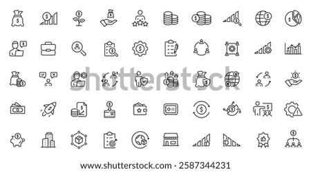 Business Icons set. Vector illustration in modern thin line style of finance and management related icons: planning, partnership, analytics, and more. Pictograms and infographics