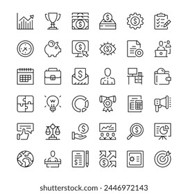 Conjunto de iconos de negocio. Iconos de línea de Vector. Símbolos de contorno de trazo negro