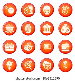 Business icons set vector red circle isolated on white background 