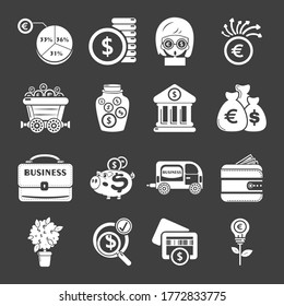 Business icons set vector white isolated on grey background