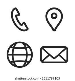 Business icons set for ways to contact a business including phone, location, website and email icons in line art vector