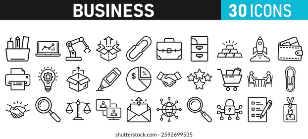 Business icons set. Business web icons in line style. Meeting, Money, bank, contact, infographic, Graph Icon collection. Vector illustration.