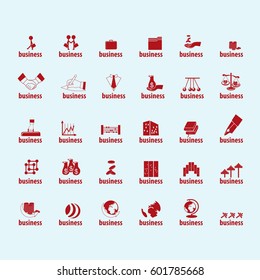 Business Icons Set-Isolated On Background,Vector Illustration,Graphic Design.Concept For Contact,Logistic,Education And Web Site.Universal Symbols For Mobile UI,Seo,Information And Contact.Red Color