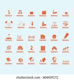 Business Icons Set-Isolated On Background,Vector Illustration,Graphic Design.Concept For Contact,Logistic,Education And Web.Universal Symbols For Mobile UI,Seo,Information And Contact.Orange Color