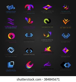 Business Icons Set-Isolated On Black Background-Vector Illustration,Graphic Design.Collection Of New Color And Colorful Abstract Elements