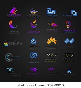 Business Icons Set-Isolated On Black Background-Vector Illustration,Graphic Design.Collection Of New Color And Colorful Abstract Elements