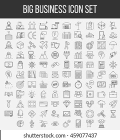 Business icons. Start up and management signs. Safe, wallet, archive, career ladder, key to success, money magnet and other things. Line art vector illustration.