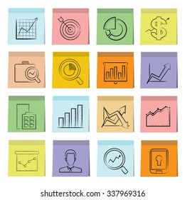 business icons in sticky note paper