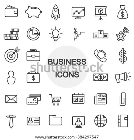 Business icons thin line set