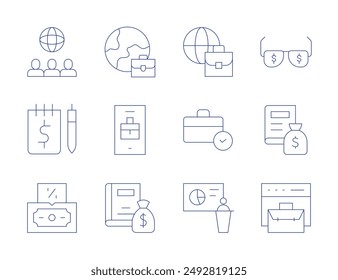 Business icons. Thin Line style, editable stroke. global, global services, glasses, business, invoice, inheritance.