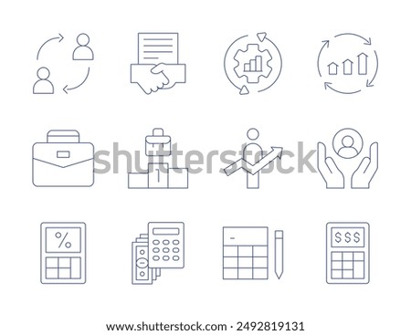 Business icons. Thin Line style, editable stroke. contract, continuous, continuous improvement, change, career, care, calculator.