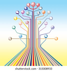business icons tree concept. Vector education and science concept. 