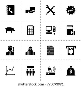 Business icons. vector collection filled business icons. includes symbols such as pig, adress book, sertificate, atm, credit card in hand. use for web, mobile and ui design.