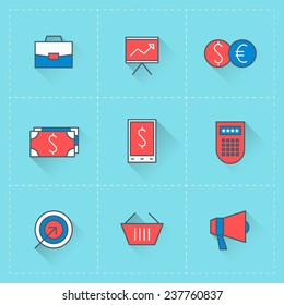Business icons. Vector icon set in flat design style. For web site design and mobile apps