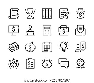 Business icons. Vector line icons set. Office work, corporate governance, business management concepts. Outline symbols, linear graphic elements. Modern design