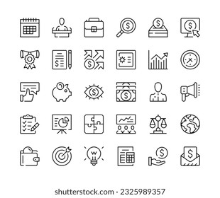 Business icons. Vector line icons set. Finance, strategy, consulting, financial concepts. Black outline stroke symbols