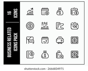Business Icons Vector Pack – Flat Outline Corporate Symbols, Finance, Marketing, Management, Office and Productivity Pictograms for Website, Mobile App, Print and Presentation Design