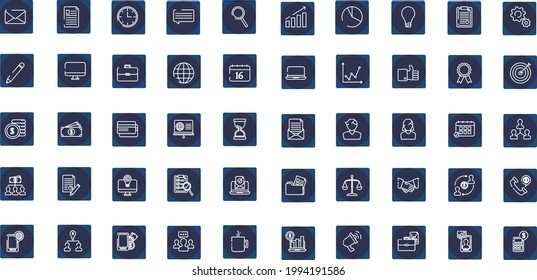 business icons, vector in white lines and blue background