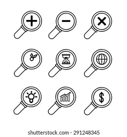 Business icons in zoom, vector set