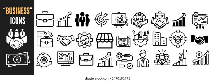 BUSINESS ICONS,solid black and line icons vector symbols used for web,design,banner,poster etc.