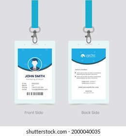 Business id card template with minimalist. Employee Id Card for Your Business or Company, Corporate id card. Professional employee identity badge with man avatar.