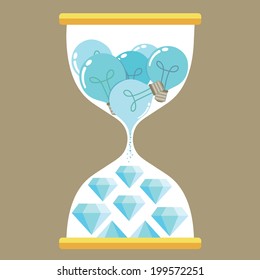 Business idea with bulb and Diamond sign in hourglass