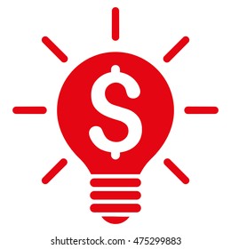 Business Idea Bulb icon. Vector style is flat iconic symbol with rounded angles, red color, white background.