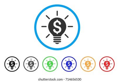 Business Idea Bulb icon. Vector illustration style is a flat iconic business idea bulb gray rounded symbol inside light blue circle with black, gray, green, blue, red,