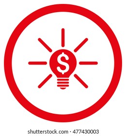 Business Idea Bulb rounded icon. Vector illustration style is flat iconic symbol, red color, white background.