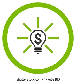 Business Idea Bulb rounded icon. Vector illustration style is flat iconic bicolor symbol, eco green and gray colors, white background.
