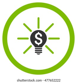 Business Idea Bulb rounded icon. Vector illustration style is flat iconic bicolor symbol, eco green and gray colors, white background.