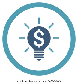 Business Idea Bulb rounded icon. Vector illustration style is flat iconic bicolor symbol, cyan and blue colors, white background.