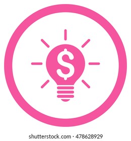 Business Idea Bulb rounded icon. Vector illustration style is flat iconic symbol, pink color, white background.