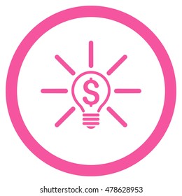 Business Idea Bulb rounded icon. Vector illustration style is flat iconic symbol, pink color, white background.