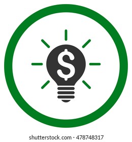 Business Idea Bulb rounded icon. Vector illustration style is flat iconic bicolor symbol, green and gray colors, white background.