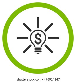 Business Idea Bulb vector bicolor rounded icon. Image style is a flat icon symbol inside a circle, eco green and gray colors, white background.
