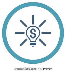 Business Idea Bulb vector bicolor rounded icon. Image style is a flat icon symbol inside a circle, cyan and blue colors, white background.